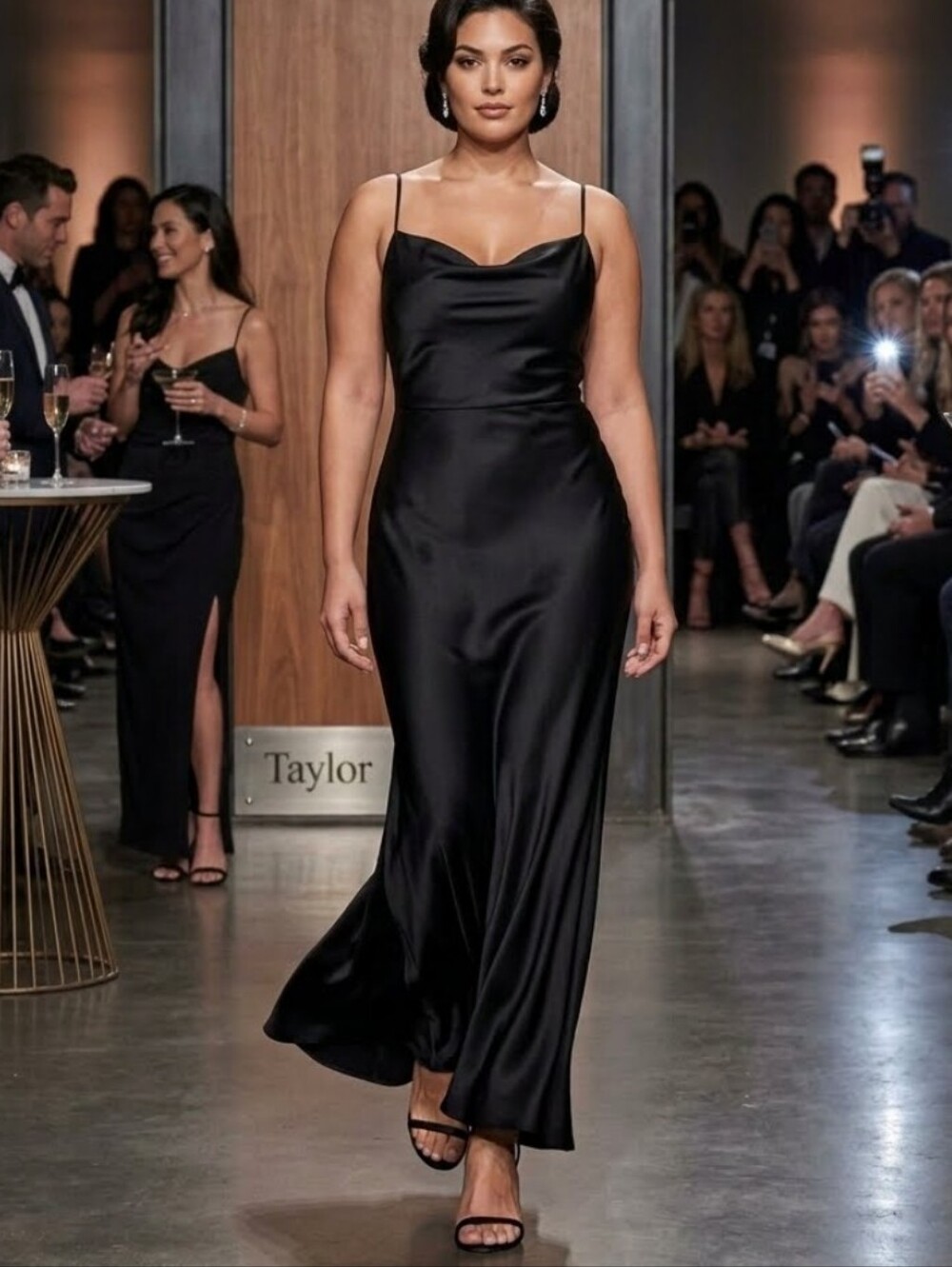 NWT Taylor Black Satin Cowl Neck Maxi Slip Dress Size 8